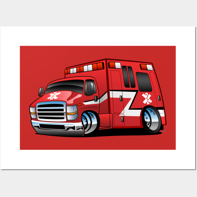 Paramedic EMT Ambulance Rescue Truck Cartoon Wall Art by hobrath